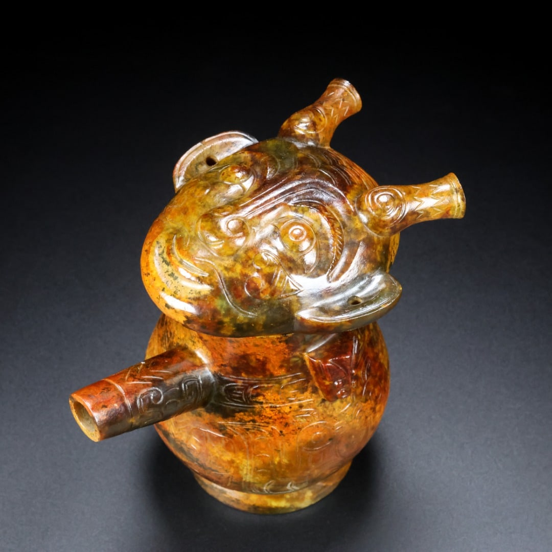 An Exquisite White Jade Beast-Face Pattern Ewer - 7