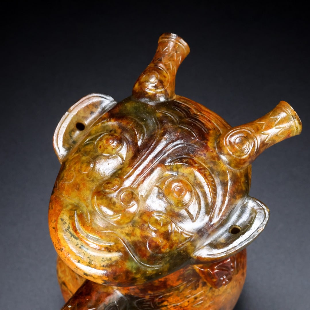 An Exquisite White Jade Beast-Face Pattern Ewer - 8