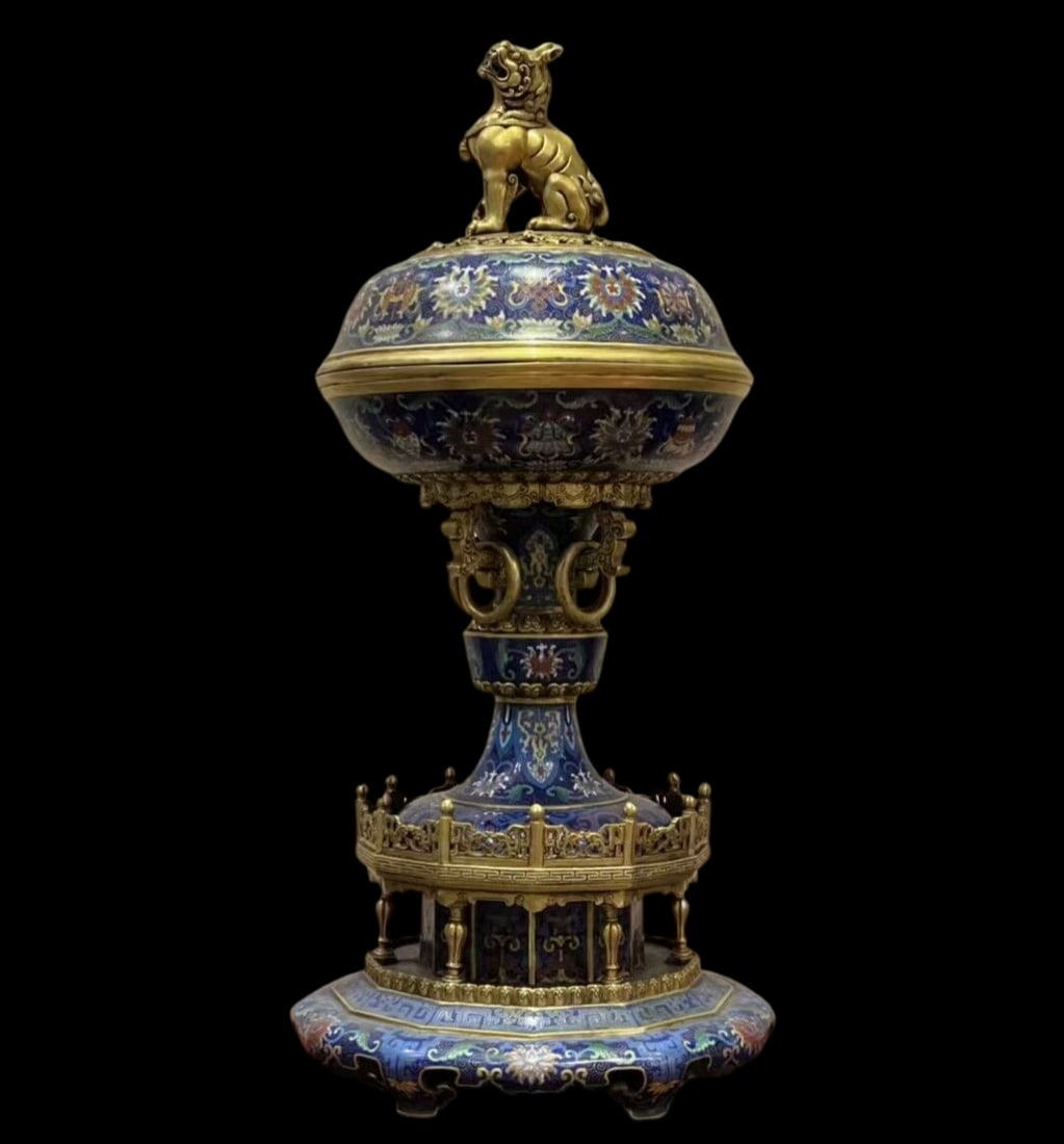 A Exquisite Cloisonne Lotus Pattern Eight Treasures Pattern Censer: A Exquisite Cloisonne Lotus Pattern Eight Treasures Pattern Censer Qing Dynasty, China Qianlong Four-character Mark Size:26.8inx11.8in