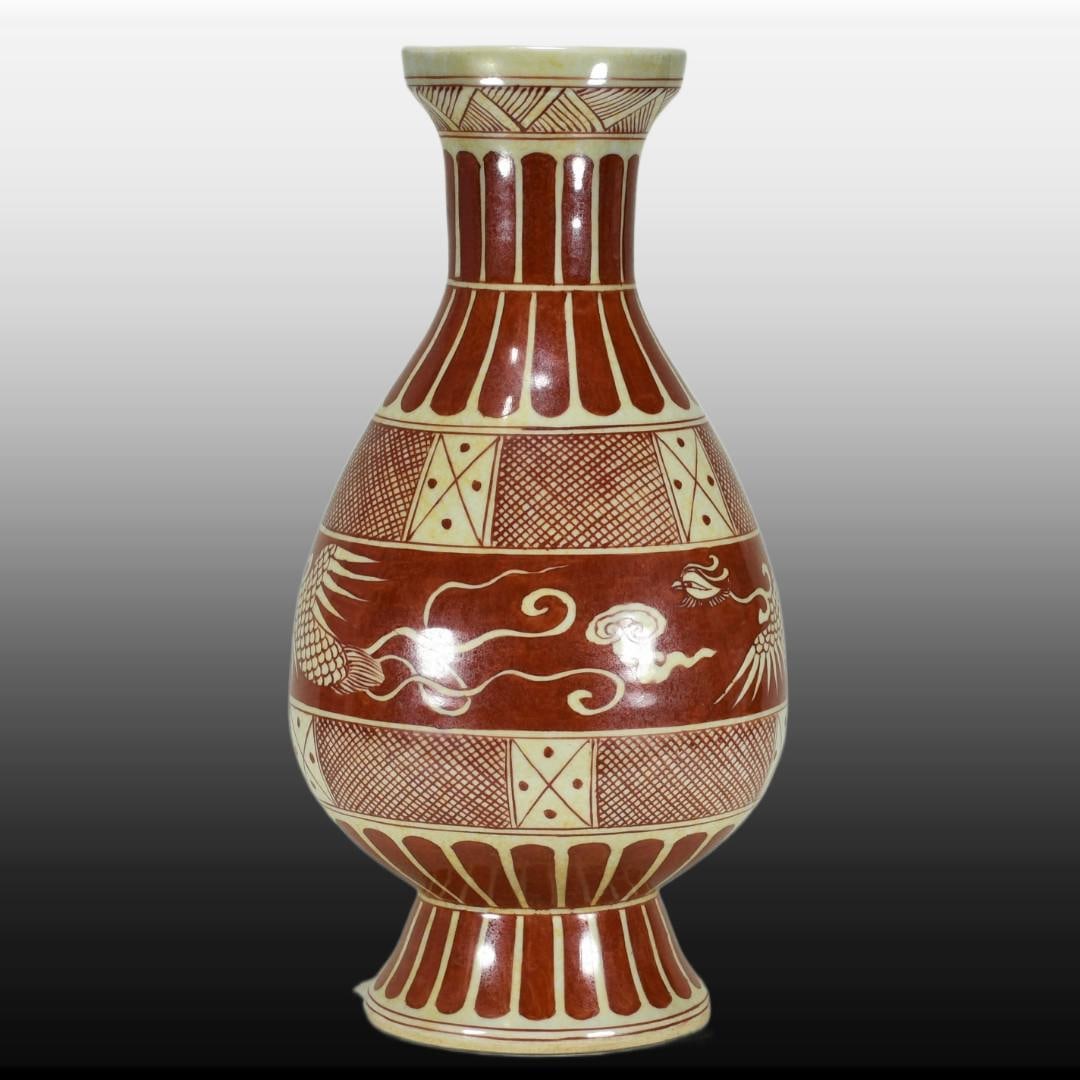 A Exquisite Underglaze-Red Phoenix Pattern Vase - 4