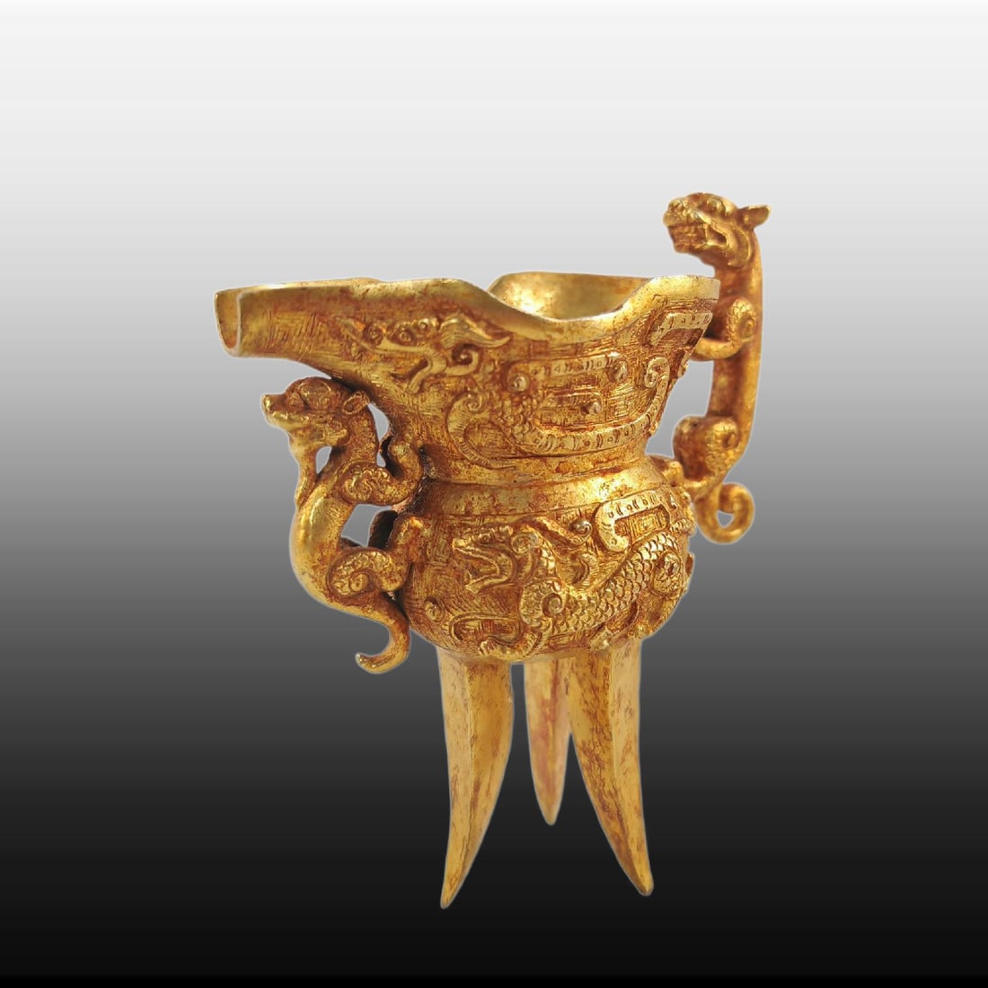 A Exquisite Gilt Bronze Dragon Pattern Goblet - 3