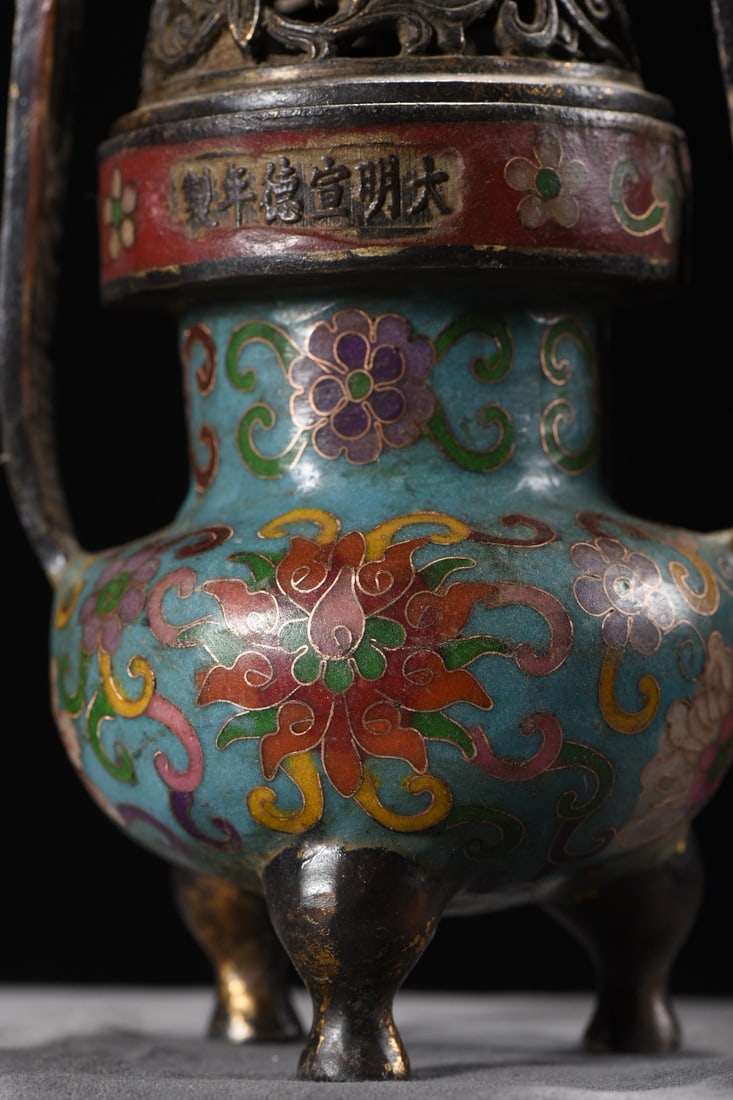 A Exquisite Cloisonne Lotus Pattern Double-Ears Censer - 4