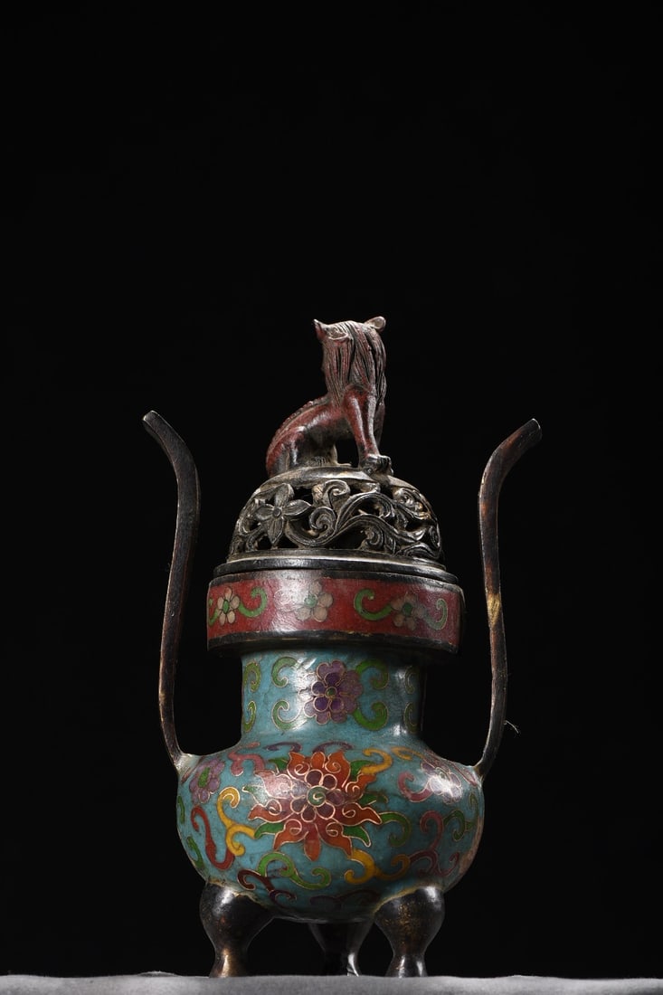 A Exquisite Cloisonne Lotus Pattern Double-Ears Censer - 6
