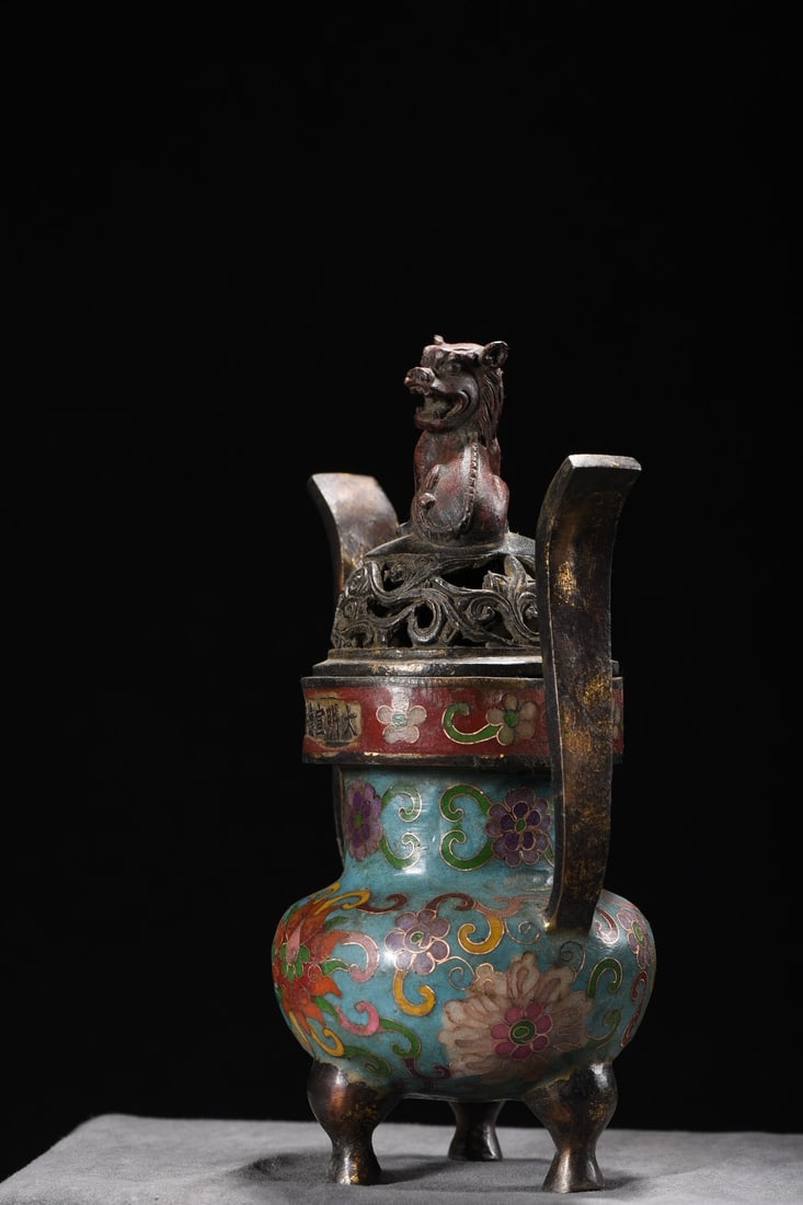 A Exquisite Cloisonne Lotus Pattern Double-Ears Censer - 7