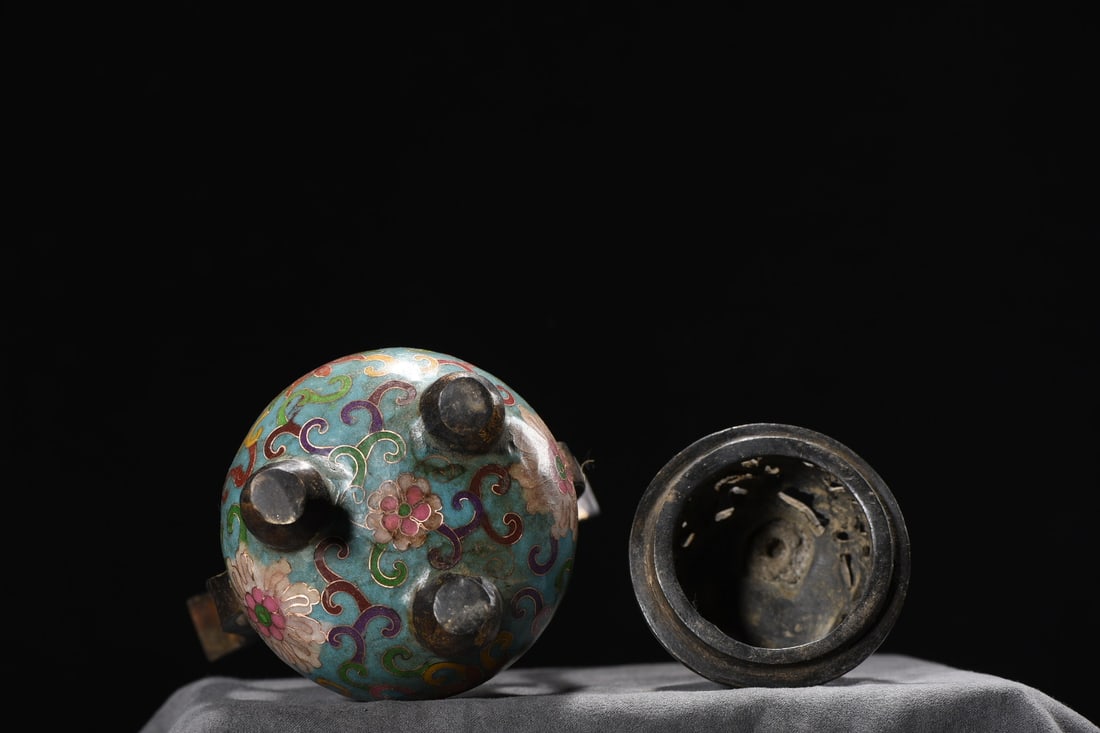 A Exquisite Cloisonne Lotus Pattern Double-Ears Censer - 9