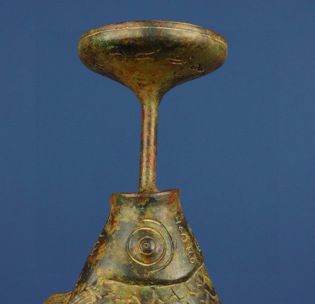 A Exquisite Bronze Fish Candlestick - 2