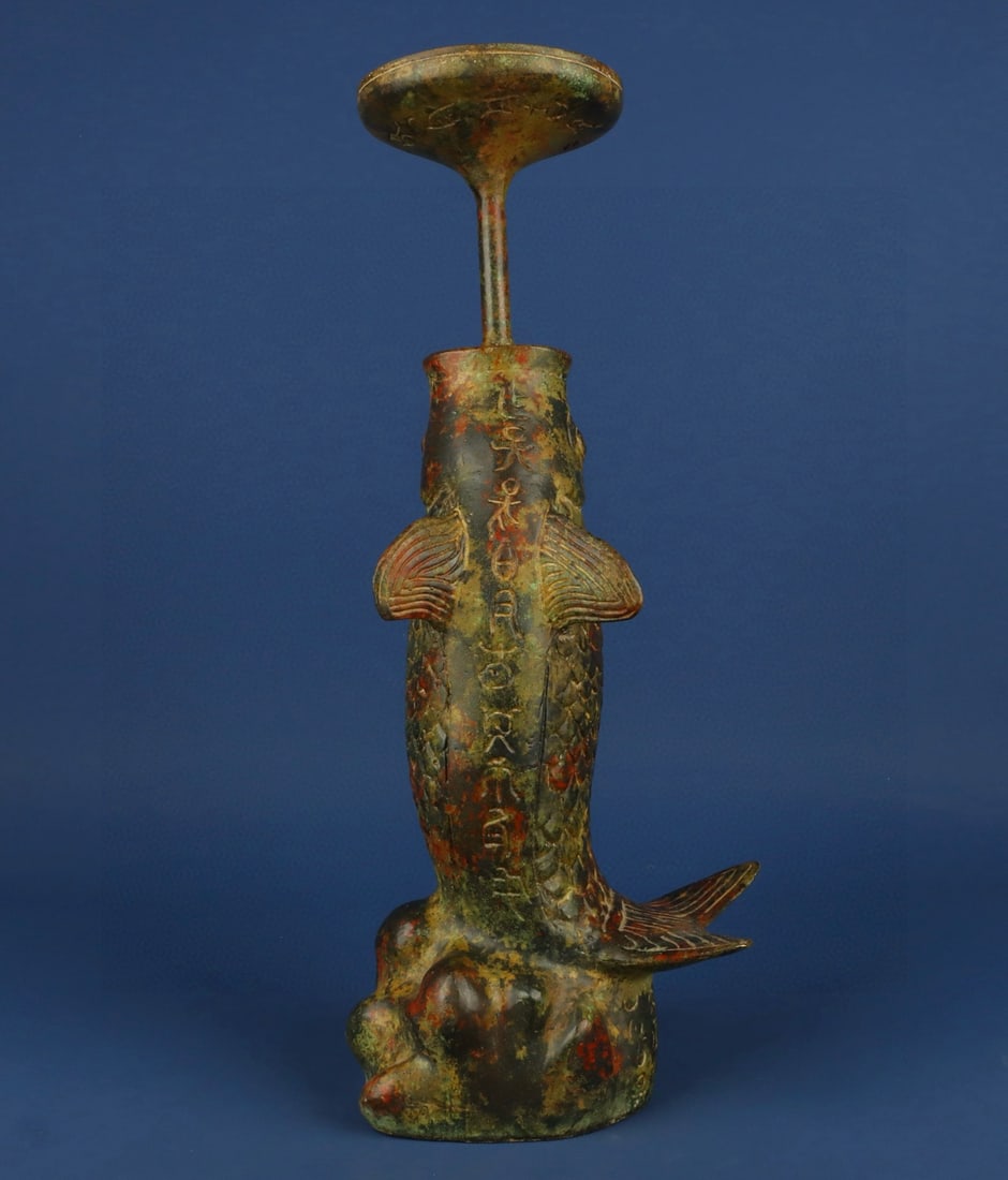 A Exquisite Bronze Fish Candlestick - 5