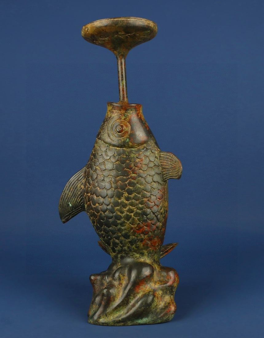 A Exquisite Bronze Fish Candlestick - 7