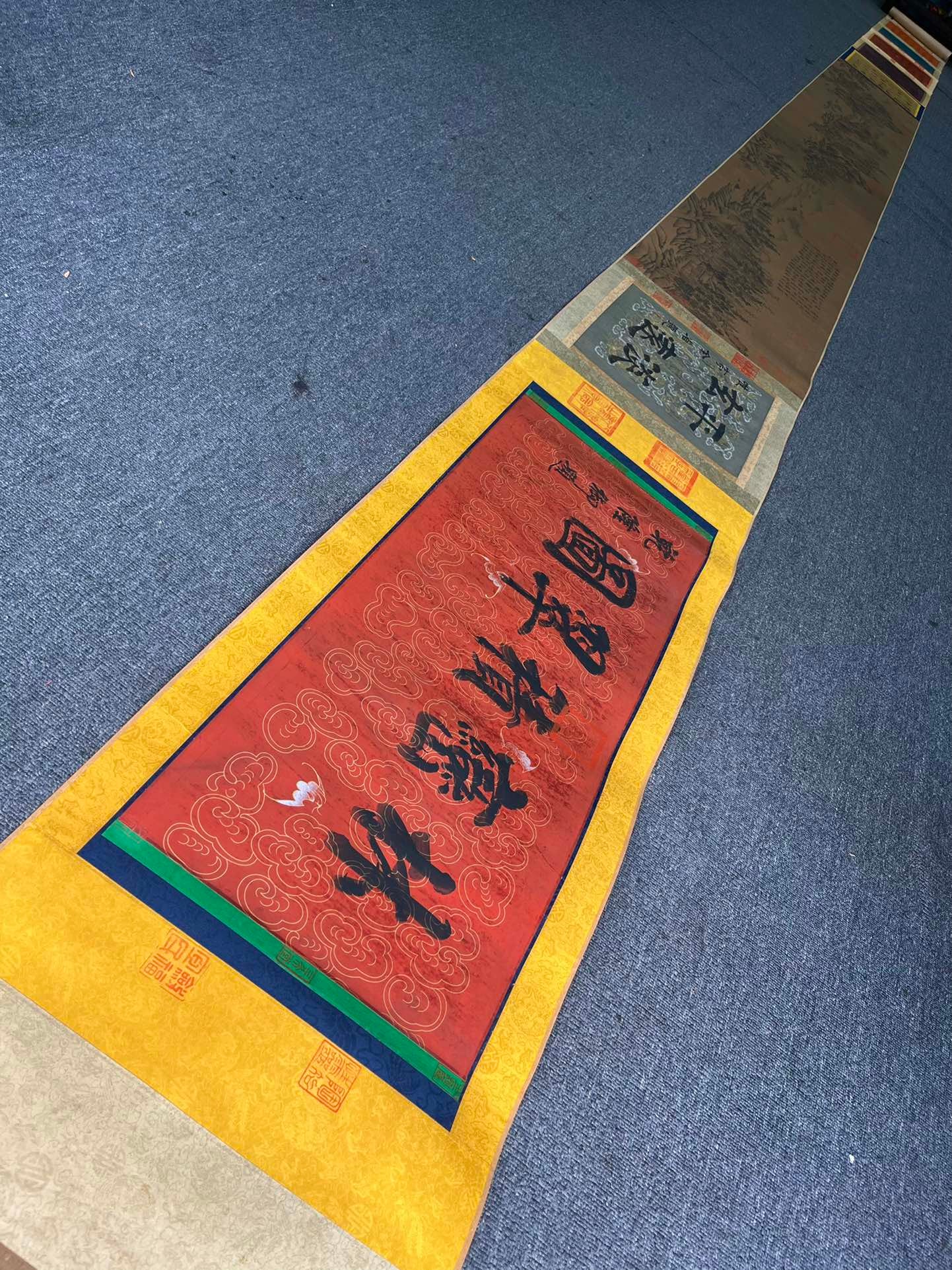 A Chinese Hand Scroll Ink Painting of Landscape on Silk: A Chinese Hand Scroll Ink Painting of Landscape on Silk,Song Dynasty, China,Jiang Can,without frame size:16.9inx362.2in 一幅中国水墨绢本山水