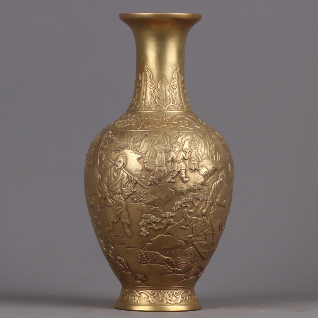 A Exquisite Copper Gilt Buffalo Pattern Vase - 2