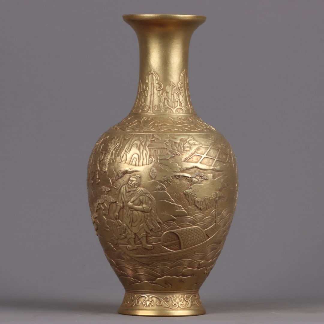 A Exquisite Copper Gilt Buffalo Pattern Vase - 3