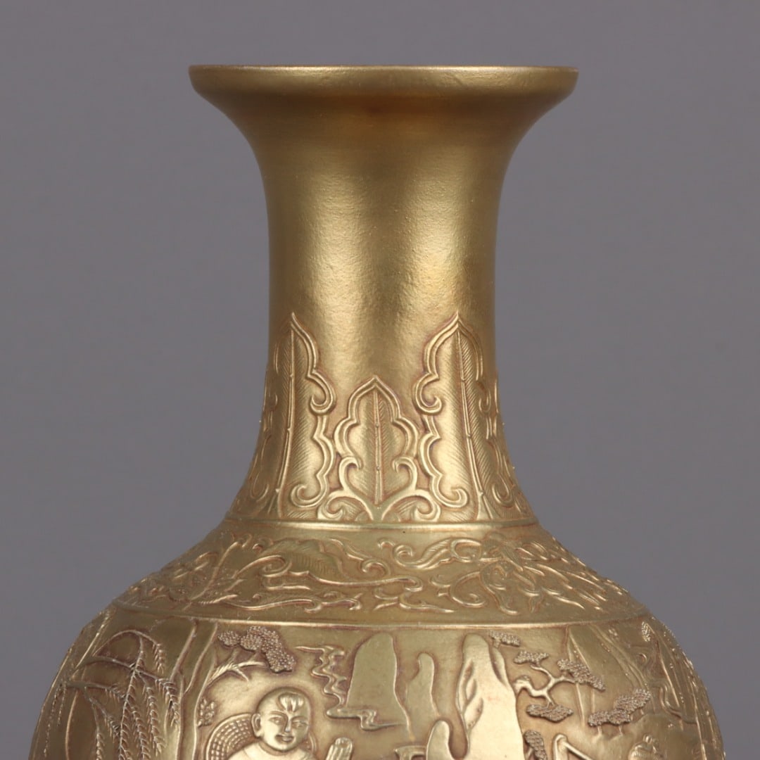 A Exquisite Copper Gilt Buffalo Pattern Vase - 4