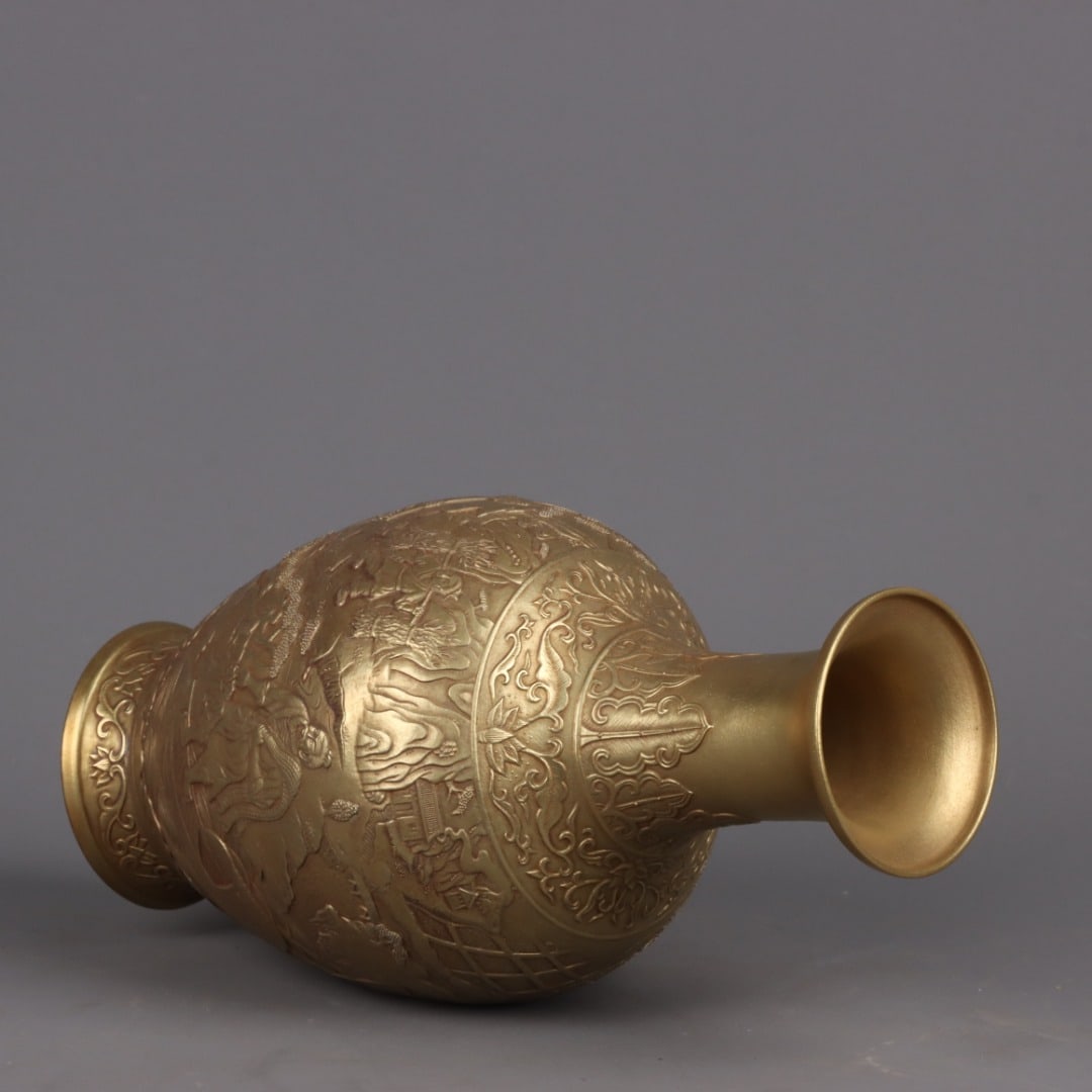 A Exquisite Copper Gilt Buffalo Pattern Vase - 8
