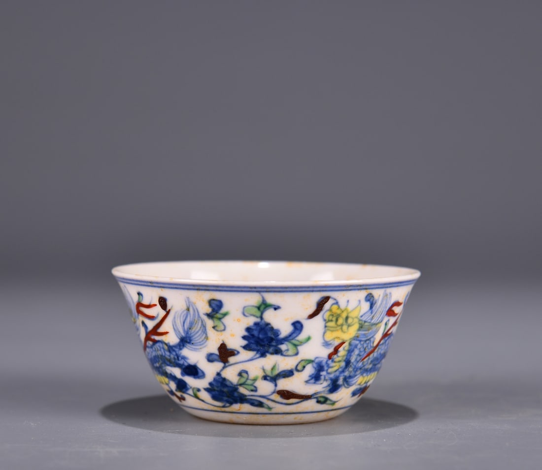 A Exquisite Doucai Auspicious Beast Pattern Cup - 4
