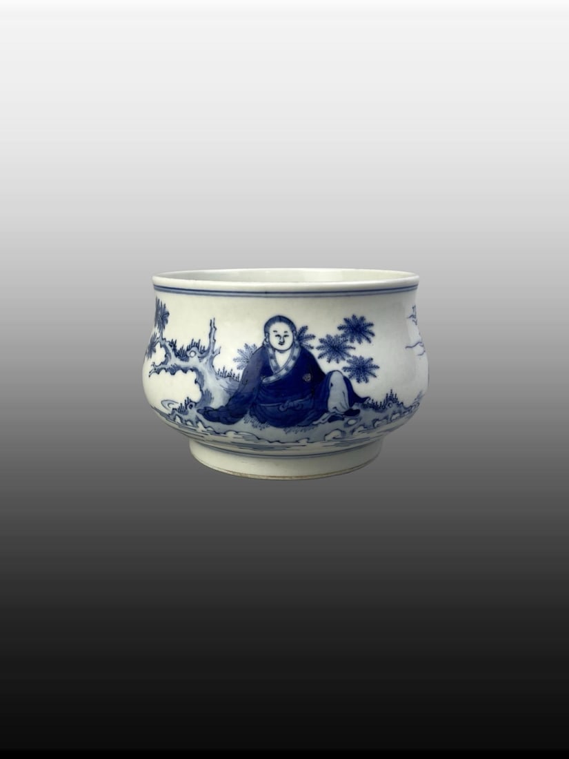 A Exquisite Blue and White Figures Pattern Censer: A Exquisite Blue and White Figures Pattern Censer,Ming Dynasty, China,Size:4inx6.3in 青花人物纹炉,中国明代