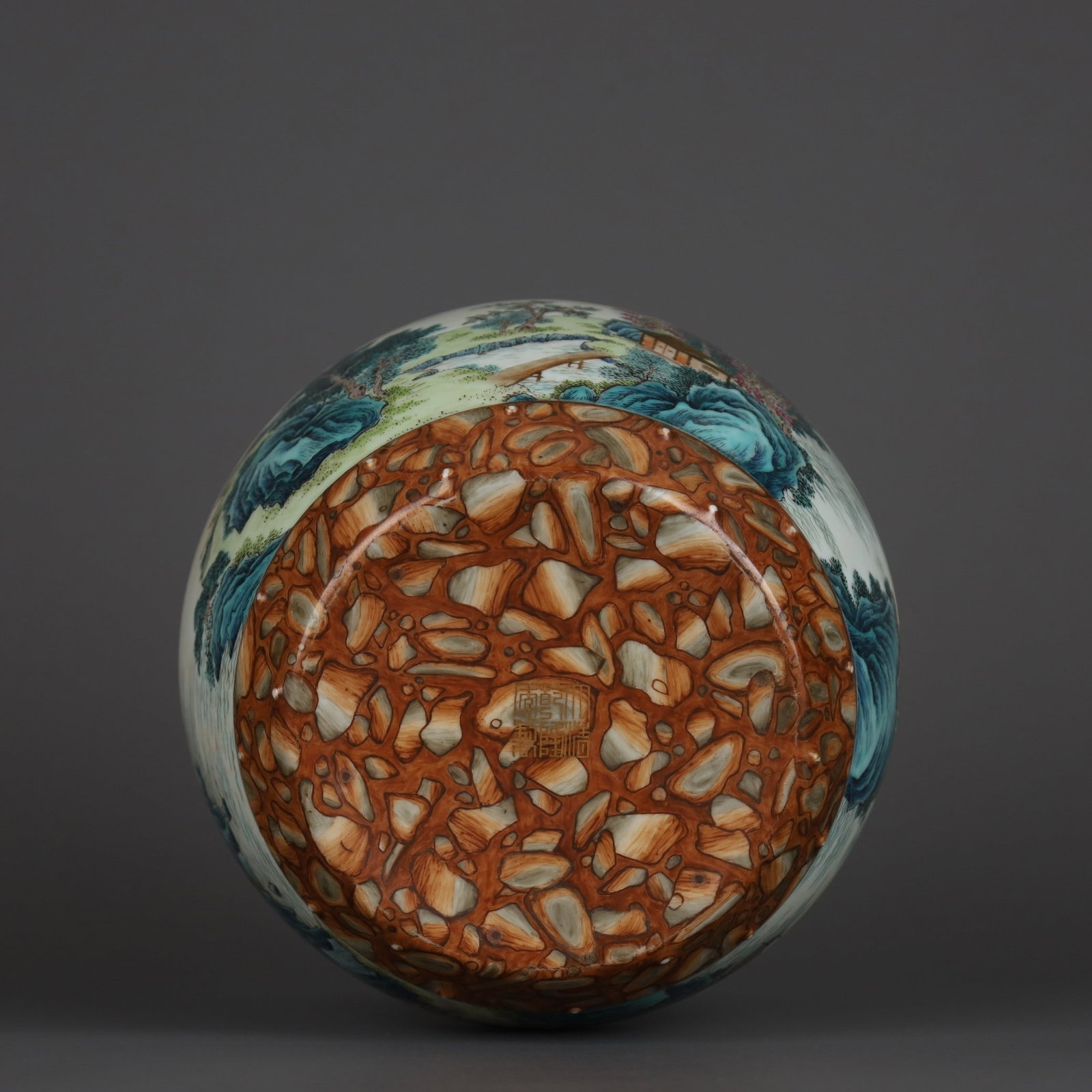 A Exquisite Stone Pattern Famille-Rose Landscape Pattern Stool - 9