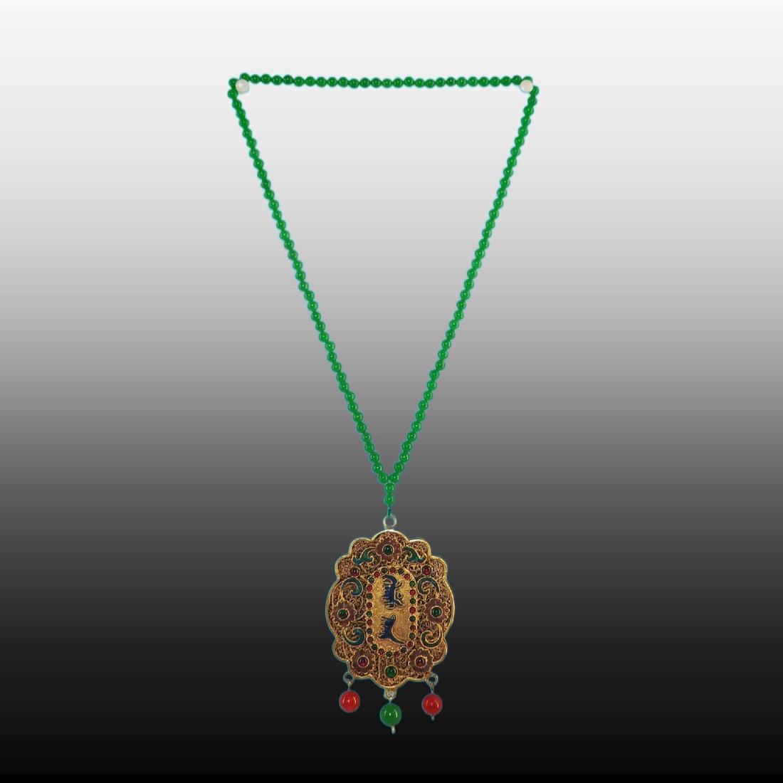 A Exquisite Gilt Bronze Inlaid Gems Plaque: A Exquisite Gilt Bronze Inlaid Gems Plaque,Qing Dynasty, China,Size:3inx3.9in 铜鎏金嵌宝石牌,中国清代