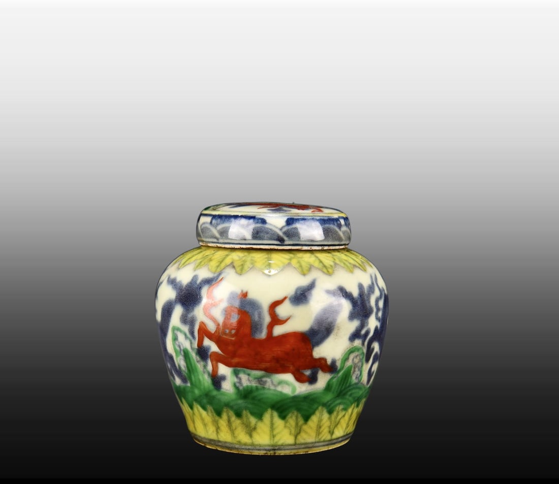 A Exquisite Doucai Horse Pattern Jar - 5