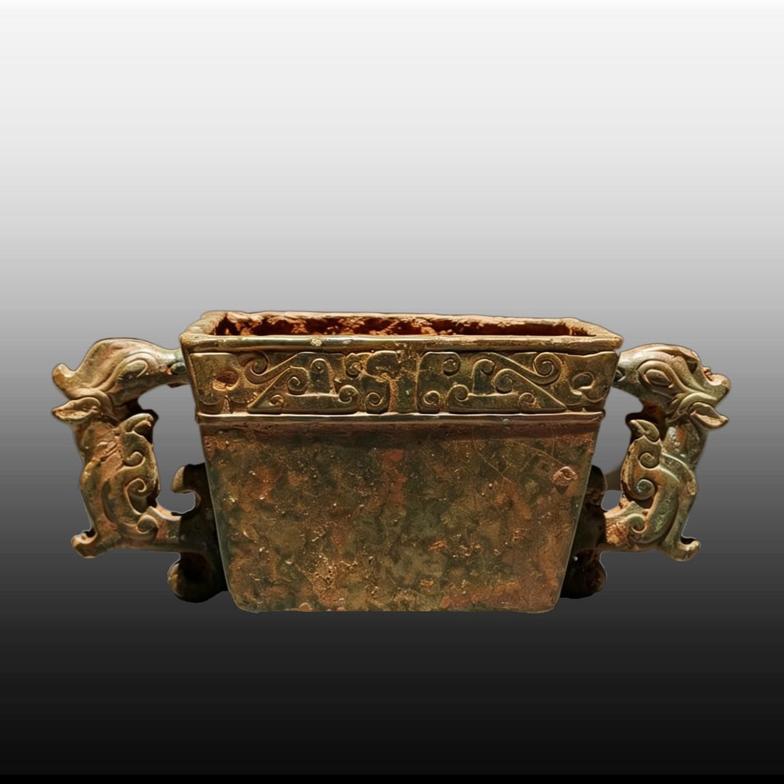 A Exquisite Bronze Auspicious Cloud Pattern Cup: A Exquisite Bronze Auspicious Cloud Pattern Cup,Ancient Time, China,Size:2inx4.9inx2.6in 青铜云纹杯,远古时期