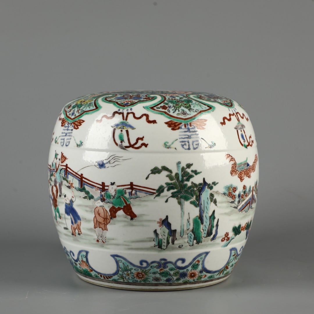 A Exquisite Wucai Figures Pattern Seat - 6