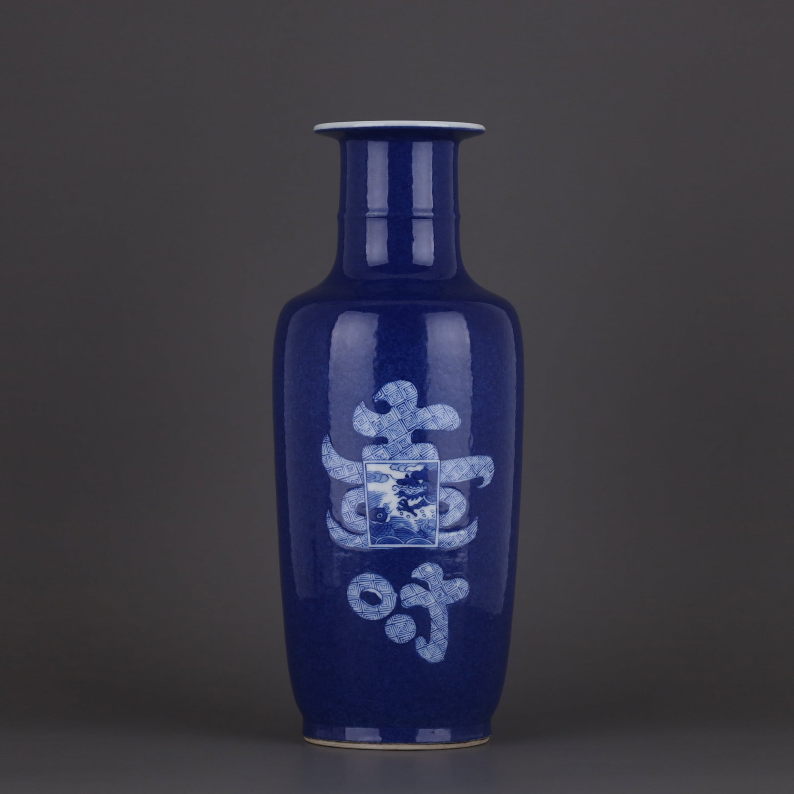 A Exquisite Sprinkled Blue Ground Shou-Character Pattern Vase: A Exquisite Sprinkled Blue Ground Shou-Character Pattern Vase,Qing Dynasty, China,Kangxi Six-character Mark,Size:11.6inx4.9in