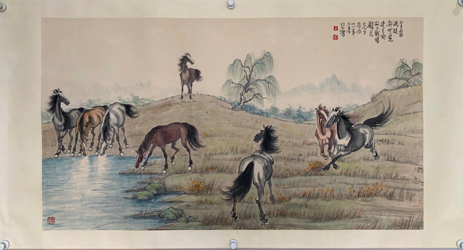 A Chinese Ink Painting of Horse on Paper: A Chinese Ink Painting of Horse on Paper,Modern Time of China,Xu Beihong,without frame size:31.9inx56.7in
