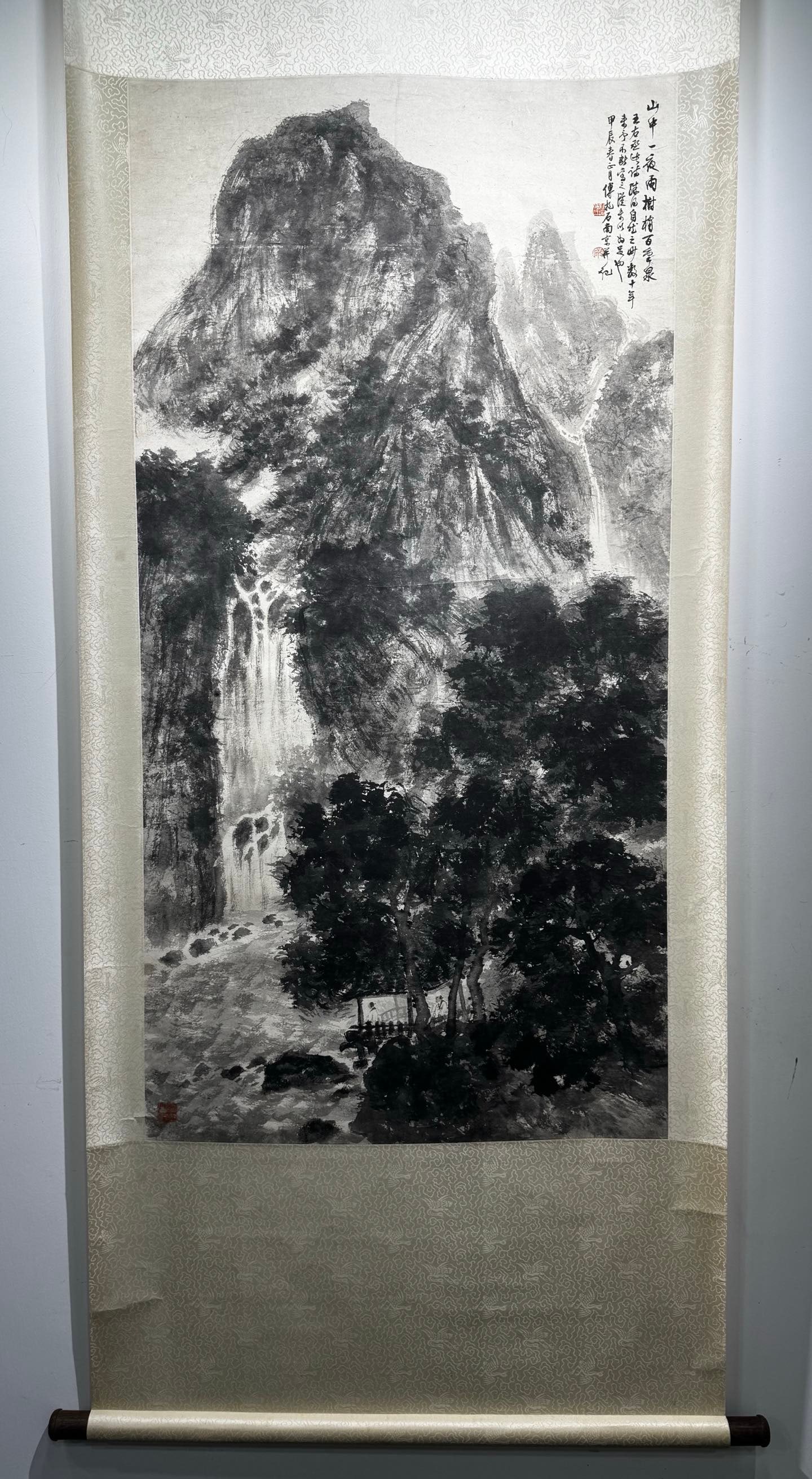 A Chinese Vertical Scroll Ink Painting of Landscape on Paper: A Chinese Vertical Scroll Ink Painting of Landscape on Paper,Modern Time of China,Fu Baoshi,without frame size:54.7inx27.6in 一幅中国水墨纸本山