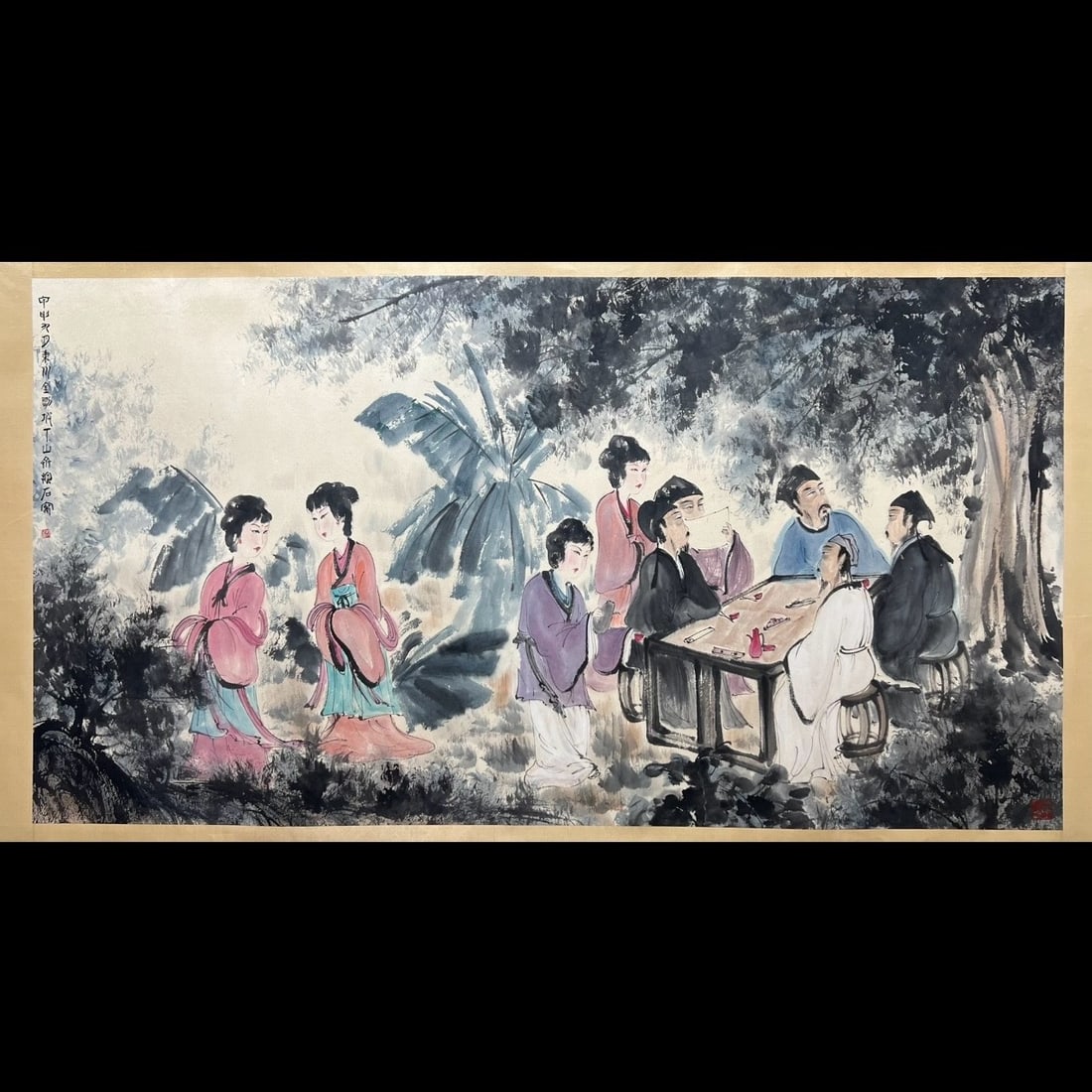 A Chinese Ink Painting of Figures on Paper: A Chinese Ink Painting of Figures on Paper,Modern Time of China,Fu Baoshi,without frame size:37.4inx70.9in 一幅中国水墨纸本人物画,$