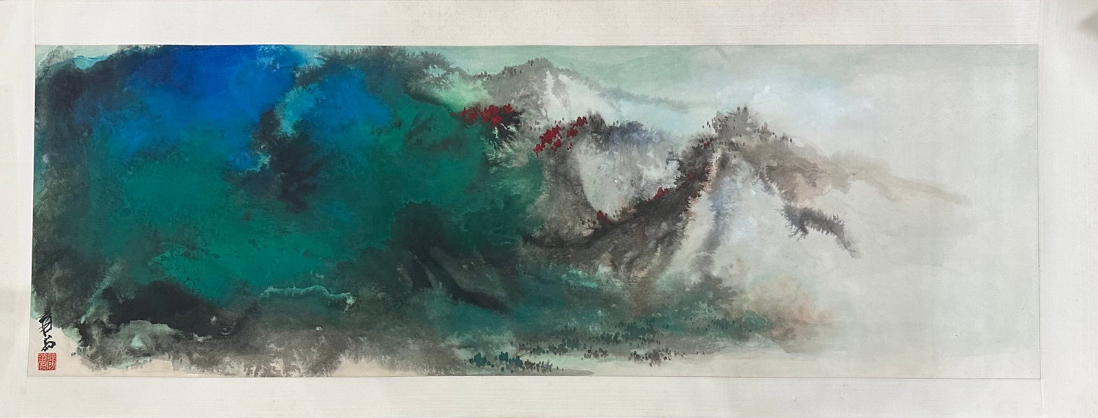 A Chinese Ink Painting of Landscape on Paper: A Chinese Ink Painting of Landscape on Paper,Modern Time of China,Zhang Daqian,without frame size:15.7inx47.2in 一幅中国水墨纸本山水画