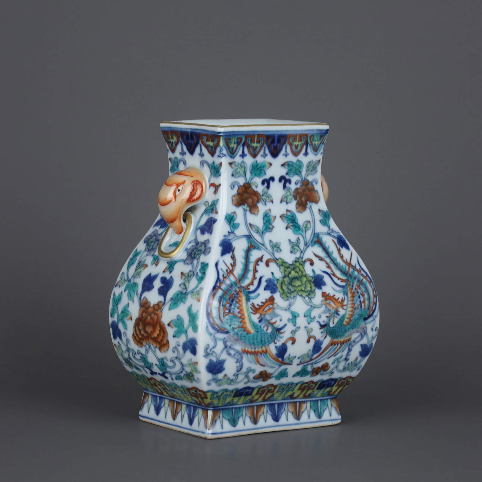 A Exquisite Doucai Phoenix Pattern Beast-Ears Vase - 2