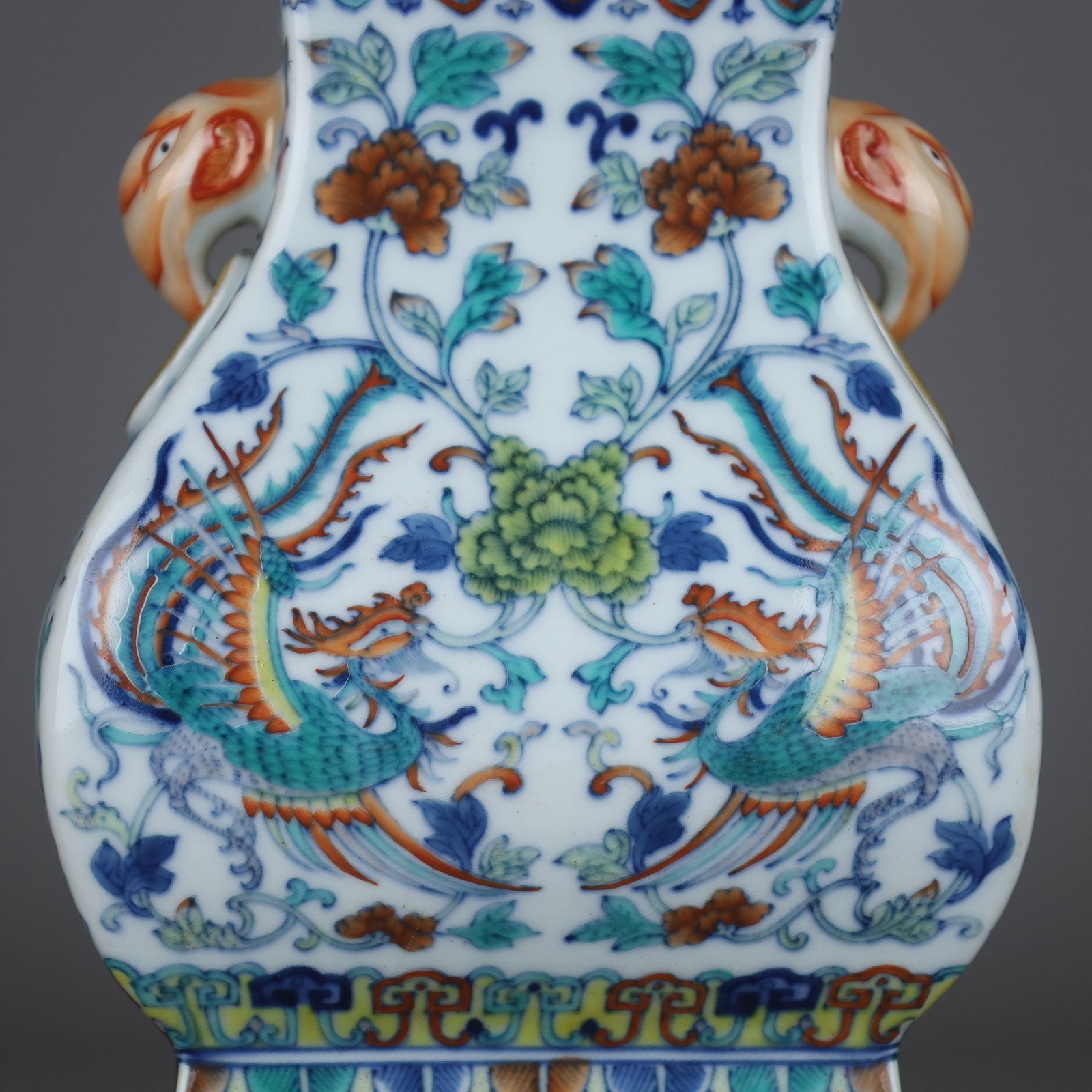 A Exquisite Doucai Phoenix Pattern Beast-Ears Vase - 5