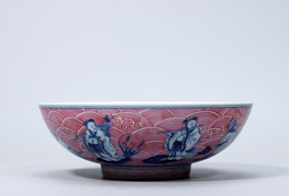 A Exquisite Blue and White Ruby Red-Glazed Figures Pattern Bowl - 2