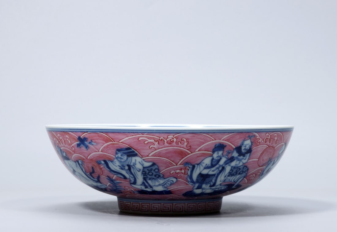 A Exquisite Blue and White Ruby Red-Glazed Figures Pattern Bowl - 3