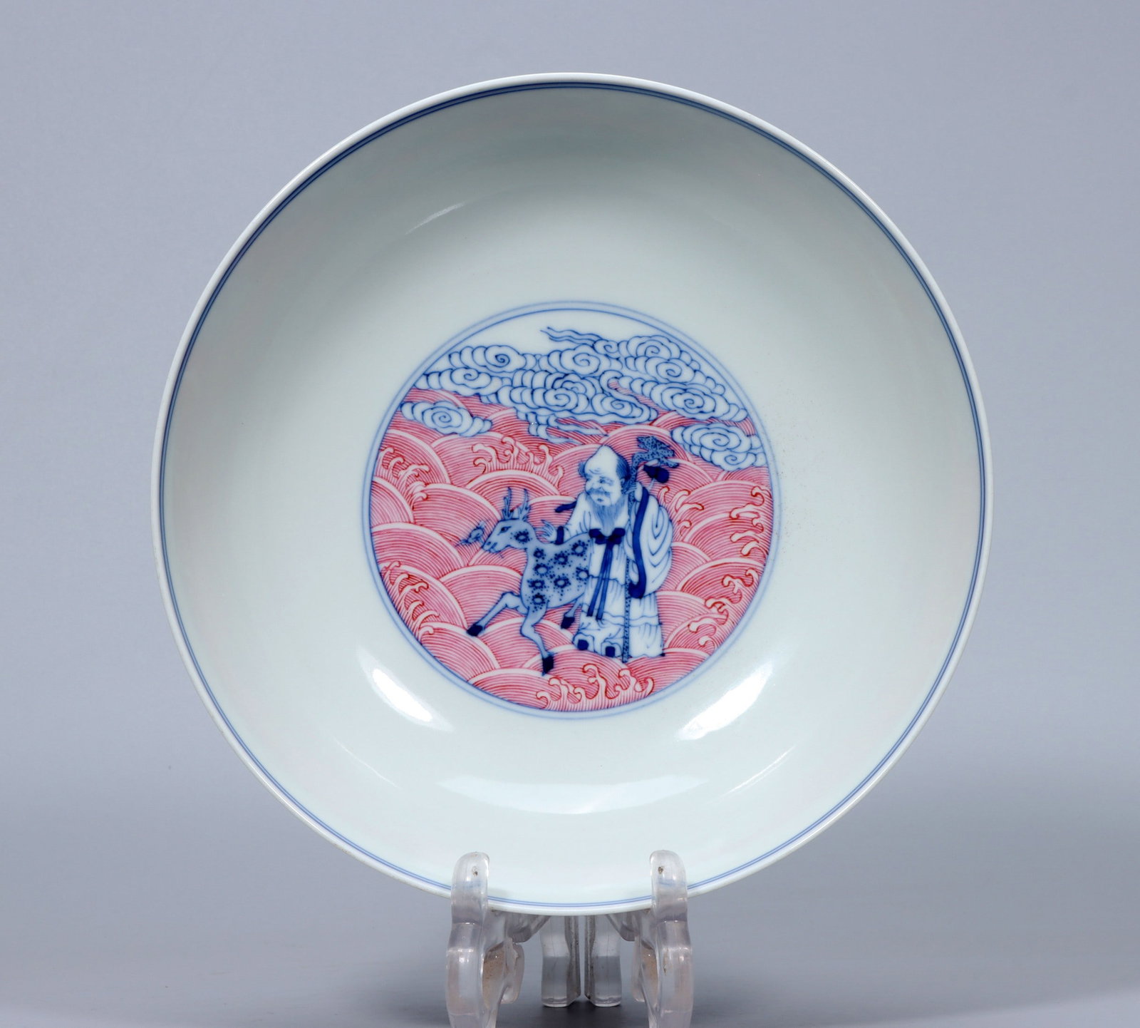 A Exquisite Blue and White Ruby Red-Glazed Figures Pattern Bowl - 4