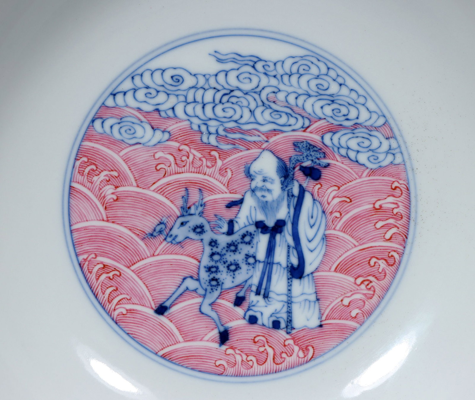 A Exquisite Blue and White Ruby Red-Glazed Figures Pattern Bowl - 5