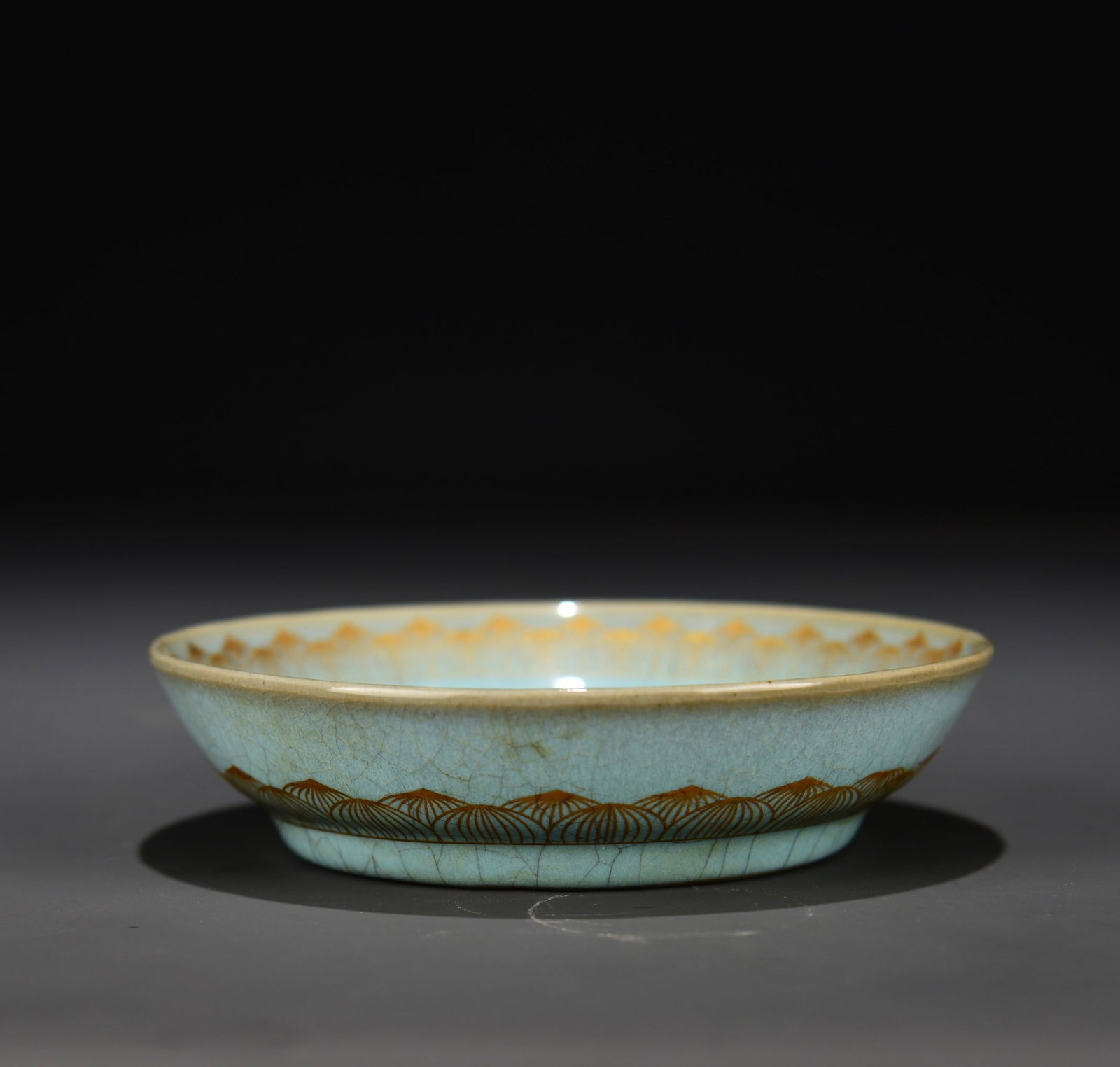 A Exquisite Ru yao Painted Gold Scripture Pattern Plate - 3