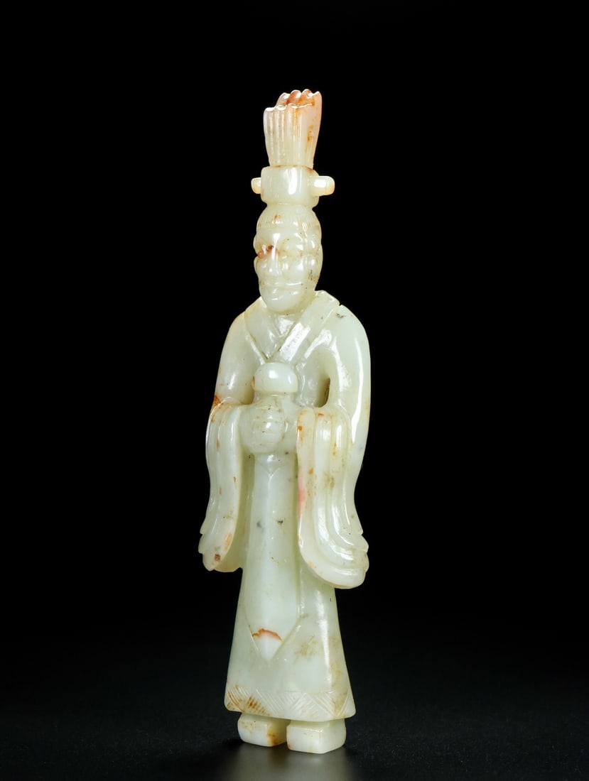 A Exquisite Hotan Jade Figures: A Exquisite Hotan Jade Figures,Han Dynasty, China,Size:1.6inx0.8inx5.7in,Weight:114g 和田玉玉人,中国汉代