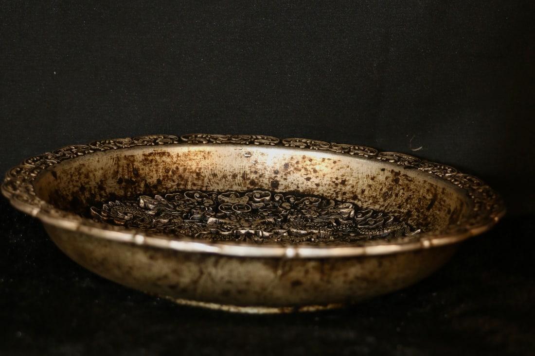 A Exquisite Silvering Dragon Pattern Plate - 8