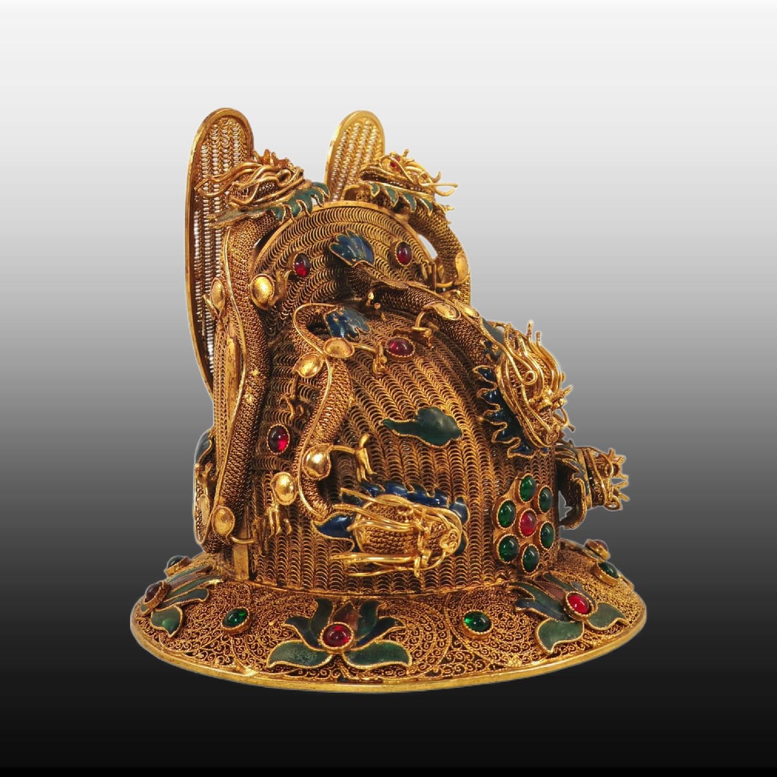 A Exquisite Cloisonne Dragon Pattern Hat Crown - 3