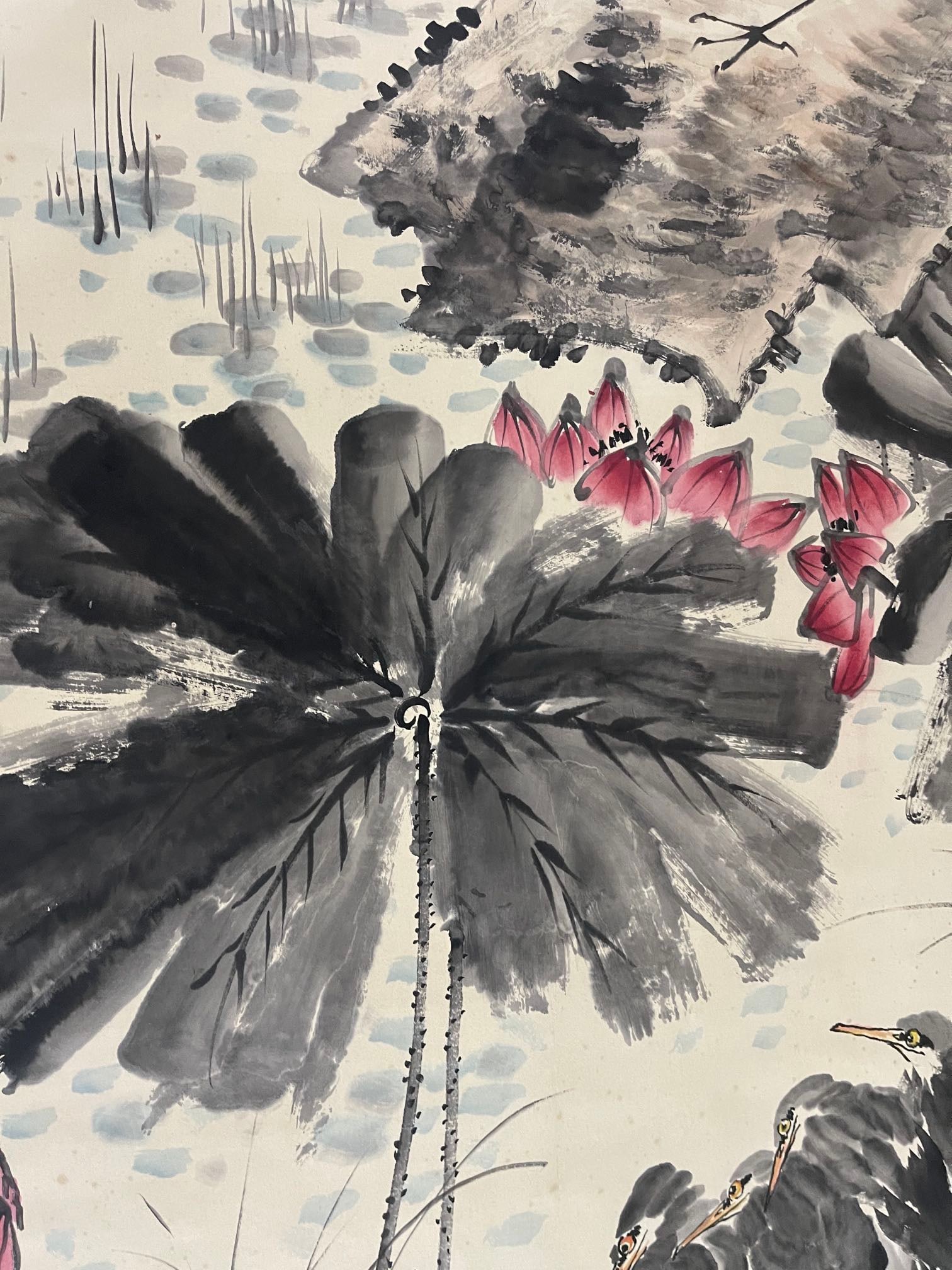 A Chinese Vertical Scroll Ink Painting of Flower and Bird on Paper - 6