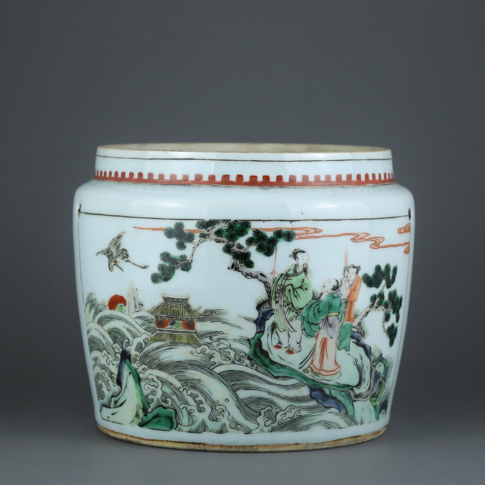 A Exquisite Wucai Figures Pattern Jar: A Exquisite Wucai Figures Pattern Jar,Qing Dynasty, China,Size:6.5inx6.8inx7.9in 五彩人物纹罐,中国清代