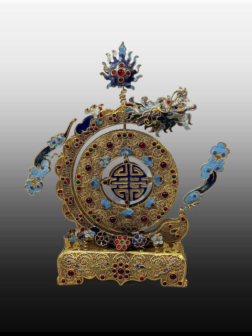 A Exquisite Gilt Bronze Cloisonne Dragon Pattern Screen Ornament: A Exquisite Gilt Bronze Cloisonne Dragon Pattern Screen Ornament,Qing Dynasty, China,Qianlong Four-character Mark,Size:11.8inx7.9in ,Weight:925g 铜鎏金景泰蓝龙