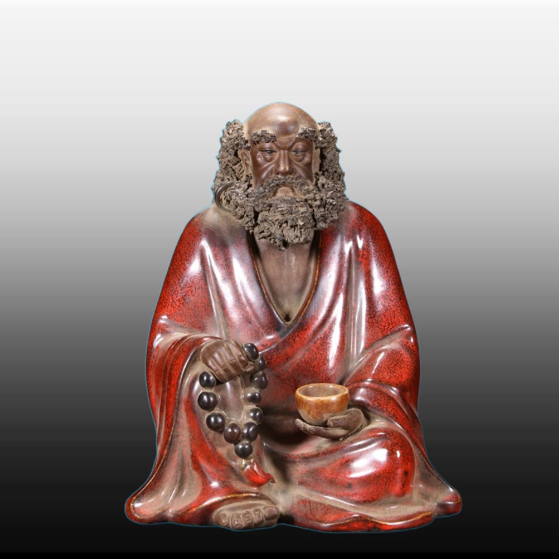 A Exquisite Shiwan Porcelain Statue of Arhat Ornament: A Exquisite Shiwan Porcelain Statue of Arhat Ornament,Qing Dynasty, China,With Mark,Size:6.3inx5.5inx8.7in 石湾瓷罗汉摆件,中国清代,