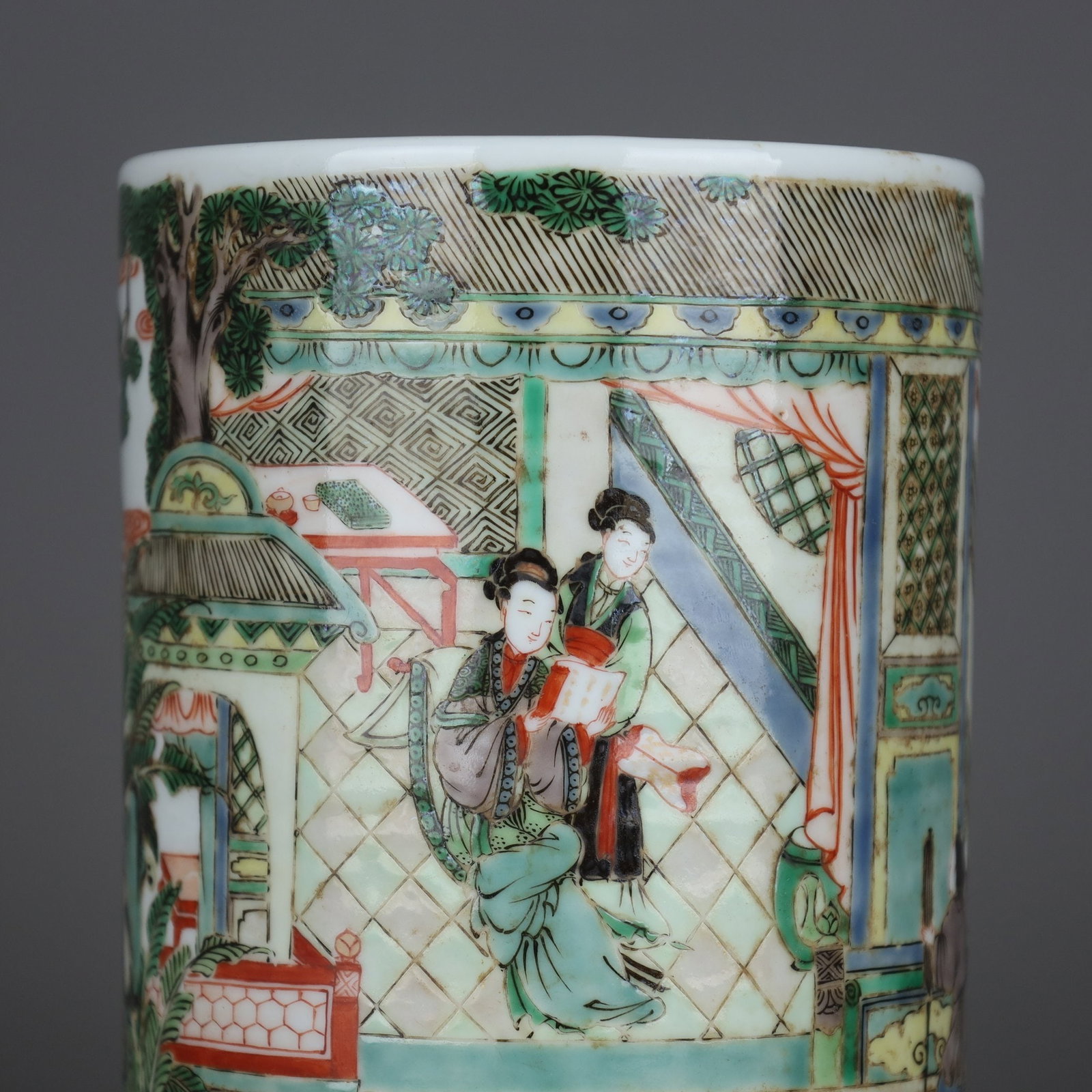A Exquisite Wucai Figures Pattern Brush Pot - 4