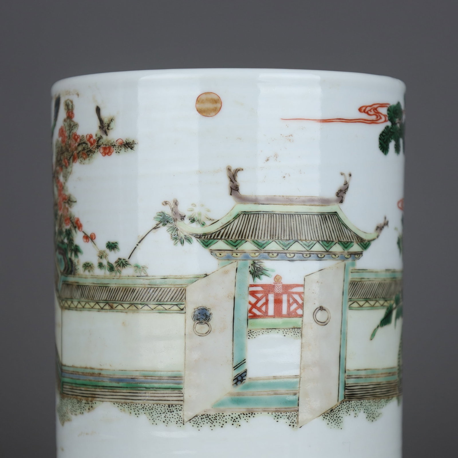 A Exquisite Wucai Figures Pattern Brush Pot - 6
