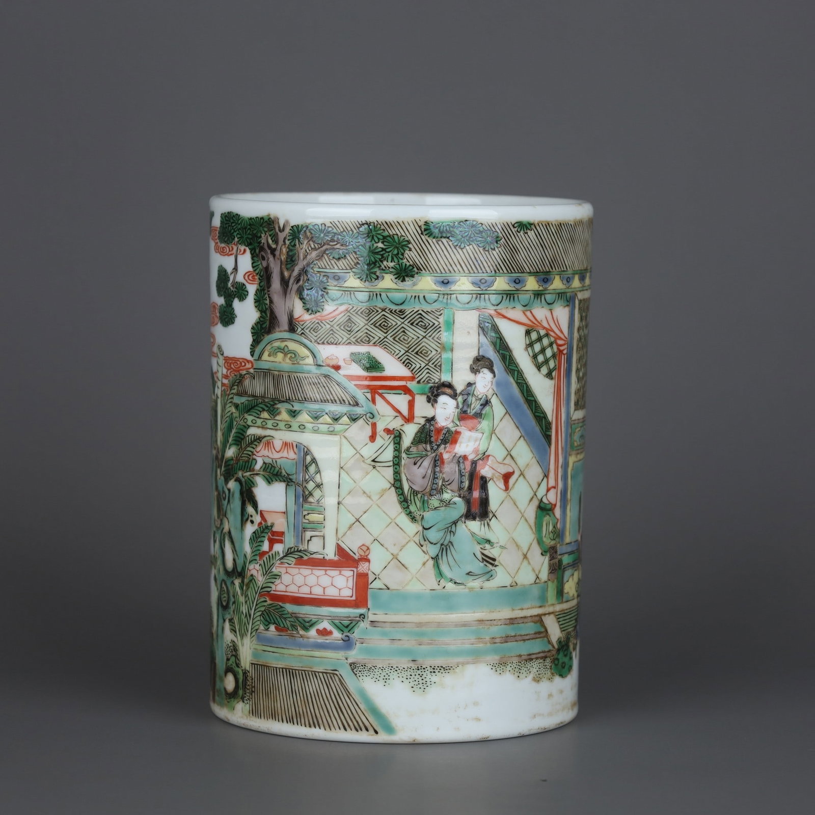 A Exquisite Wucai Figures Pattern Brush Pot - 8