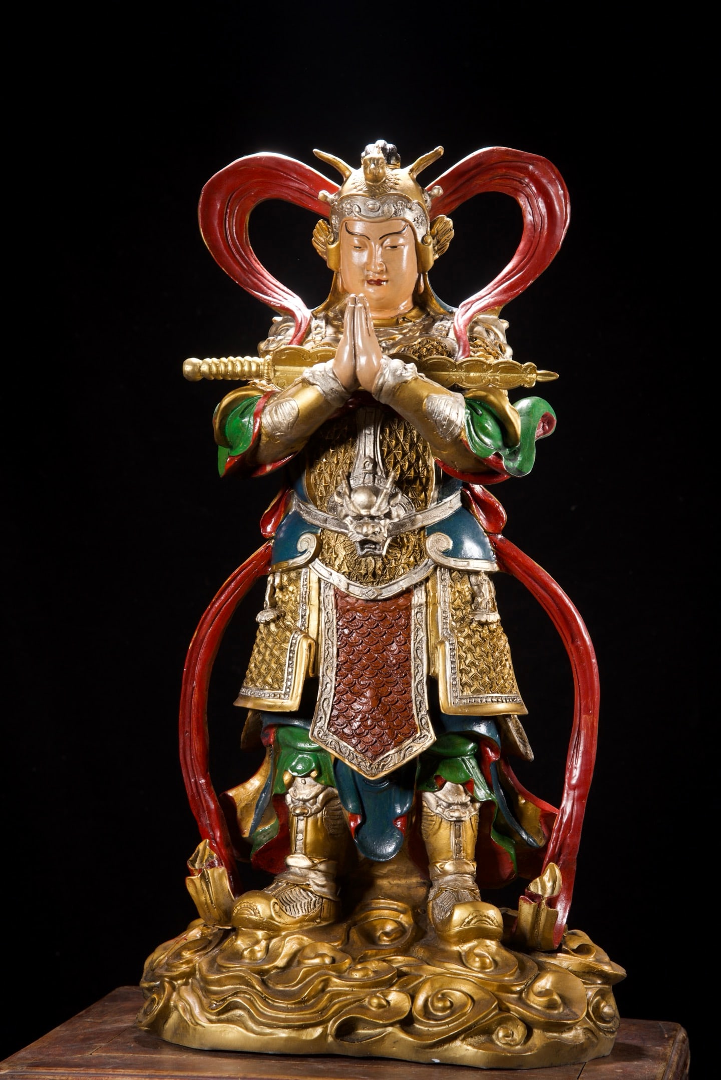 A Exquisite Coppery Painted Color Figures Ornament: A Exquisite Coppery Painted Color Figures Ornament,Qing Dynasty, China,Size:23.2inx12.2inx8.3in,Weight:12500g 铜制彩绘人物摆件,中国清&