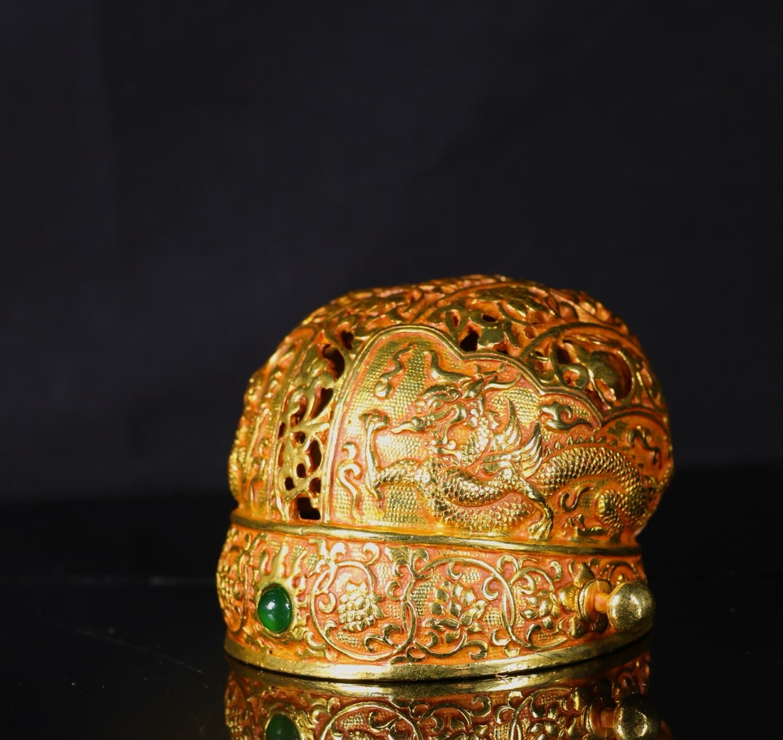 A Exquisite Gilt Bronze Dragon Pattern Hat - 2