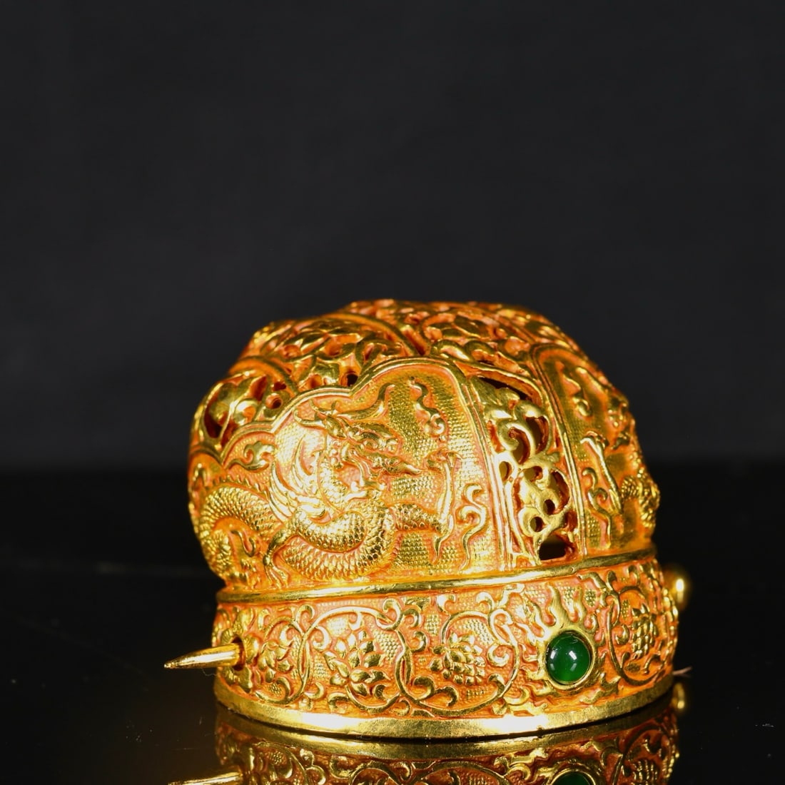 A Exquisite Gilt Bronze Dragon Pattern Hat - 3