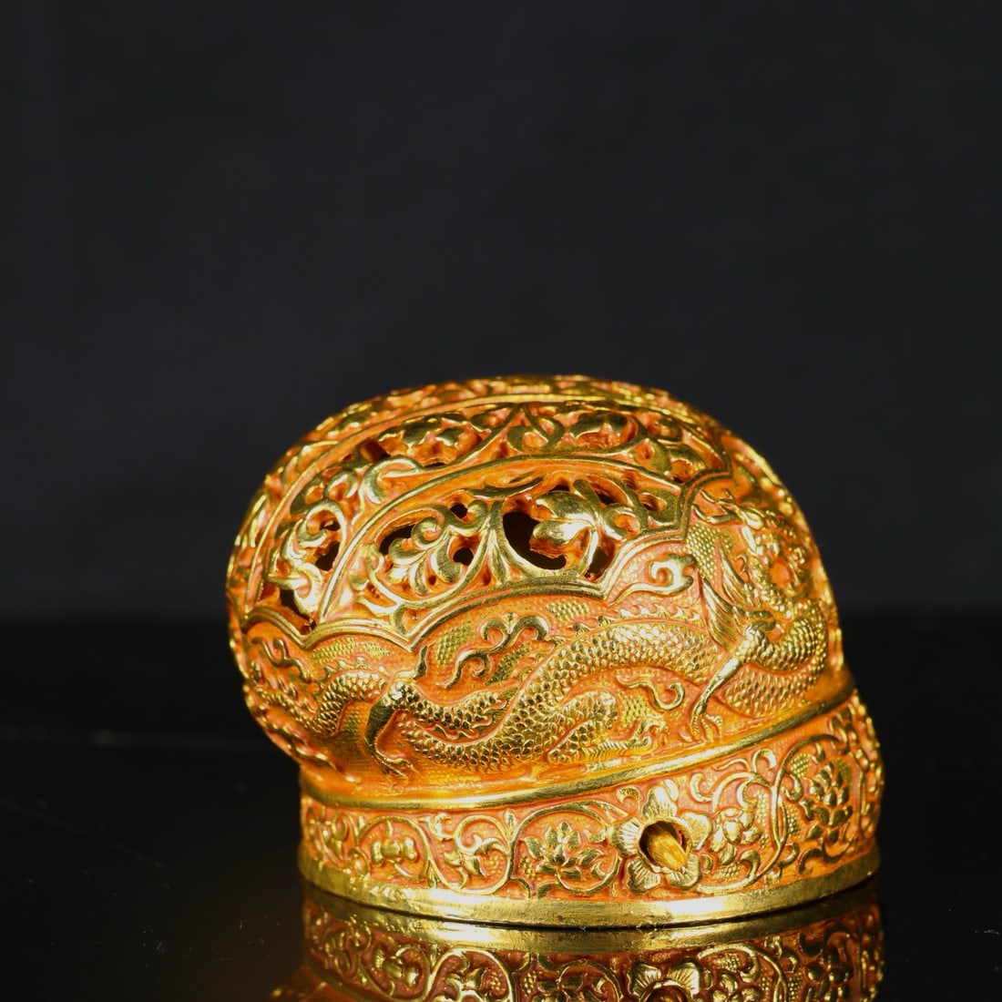 A Exquisite Gilt Bronze Dragon Pattern Hat - 4